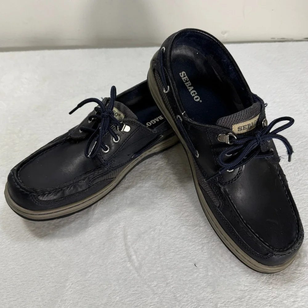 Sebago Clovehitch II Mens 9.5 R Navy Blue Leather Mesh Boat Shoes Loafers Vent‎